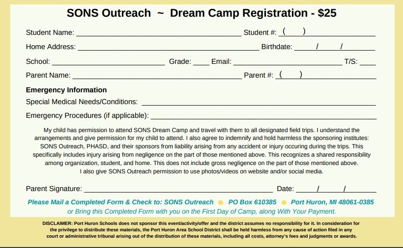 Dream Camp Registration Form